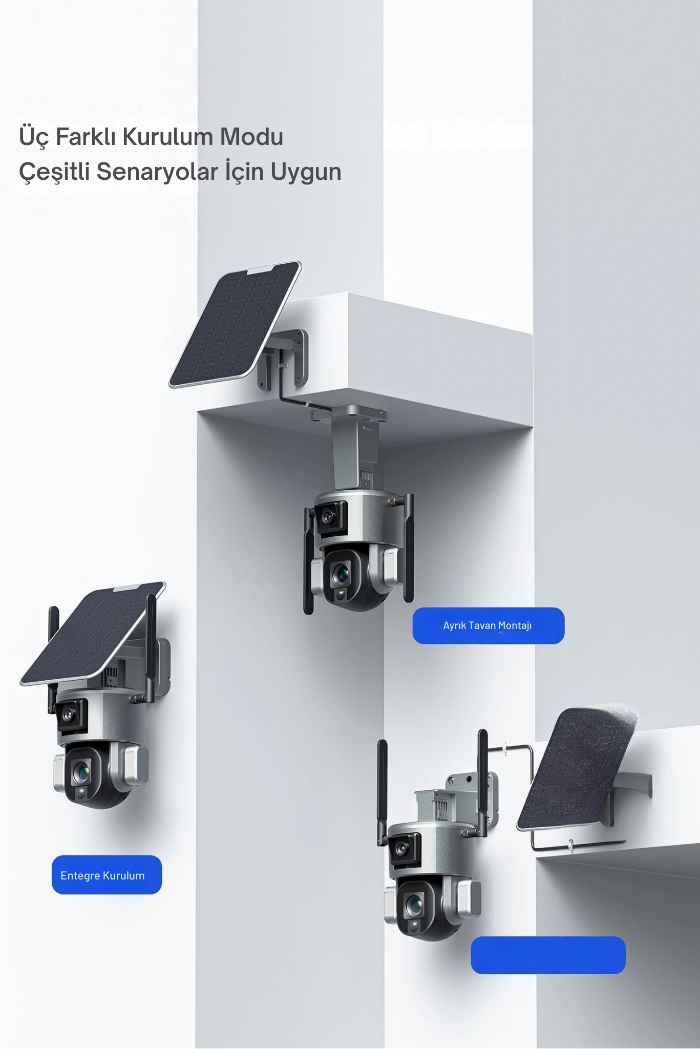 WiFi Solar Çift Lens Kablosuz Güvenlik Kamerası – 4K UHD, PTZ, Gece Görüş, Güneş Enerjili, Kablolara Gerek Yok!