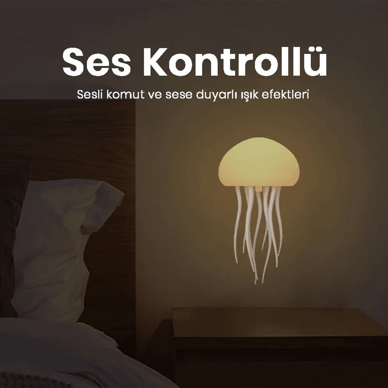 Denizanası Gece Lambası – RGB Renk Geçişli, Müzik Senkronlu, USB-Şarjlı, Atmosferik Okyanus Dekor Lambası