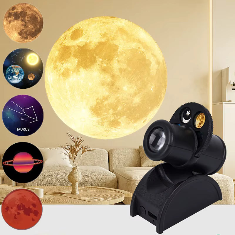 🌙 USB Ay ve Gezegen Projeksiyon Lambası – Değiştirilebilir LED Gece Lambası