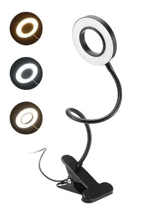 USB Bağlantılı Mandallı LED Halka Işık – 3 Renk Ayarlı Masa Üstü Aydınlatma, Makyaj ve Canlı Yayın Işığı