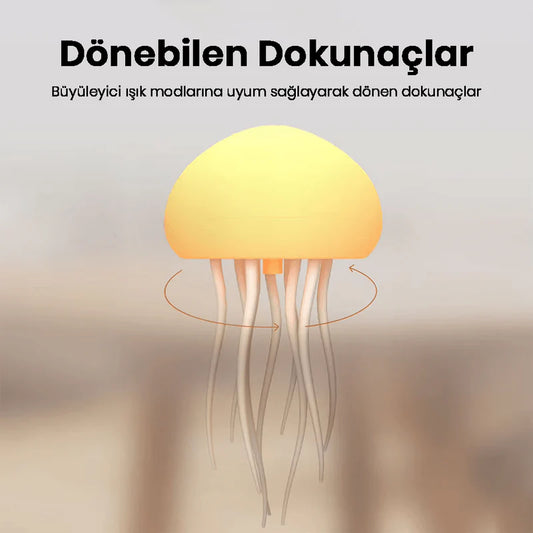 Denizanası Gece Lambası – RGB Renk Geçişli, Müzik Senkronlu, USB-Şarjlı, Atmosferik Okyanus Dekor Lambası