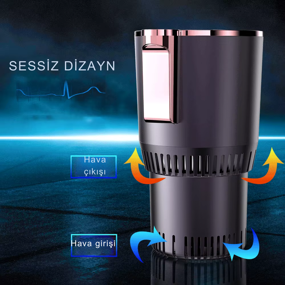 “Araç İçi Akıllı Isıtıcı/Soğutucu Bardak Tutucu – Çift Fonksiyonlu, Ekranlı, USB’li”