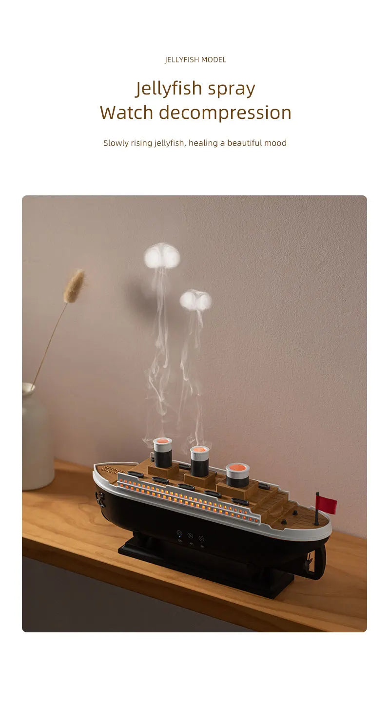 🚢 Titanic Gemi Modeli Ultrasonik Aroma Difüzör – 250 ml Su Kapasiteli, LED Işıklı, Sessiz ve Şık Tasarım