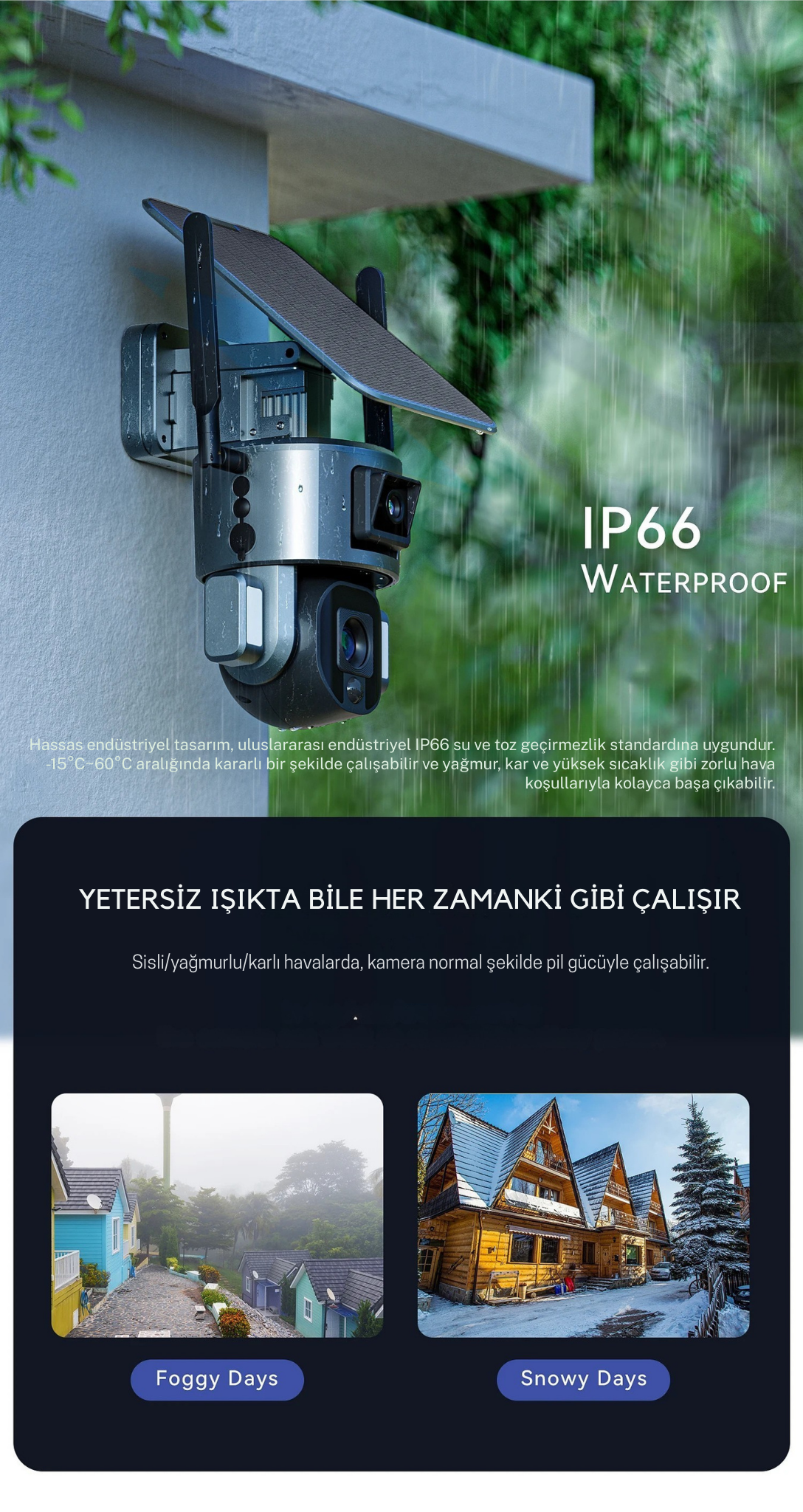 WiFi Solar Çift Lens Kablosuz Güvenlik Kamerası – 4K UHD, PTZ, Gece Görüş, Güneş Enerjili, Kablolara Gerek Yok!